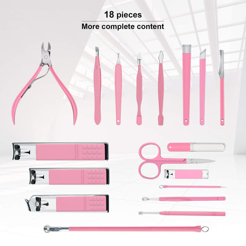 Manicure Set Professional Nail Clippers Kit Pedicure Care Tools- Stainless Steel Women Grooming Kit 18Pcs for Travel or Home (Pink.) Pink. - BeesActive Australia