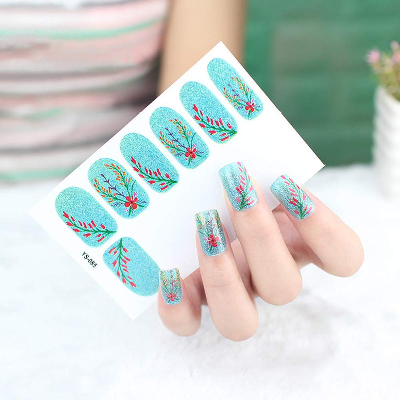 WOKOTO 6 Sheets Full Wraps Nail Polish Stickers With 1Pcs Nail File Self-Adhesive Nails Decals Strips Flower Manicure Kit For Women - BeesActive Australia