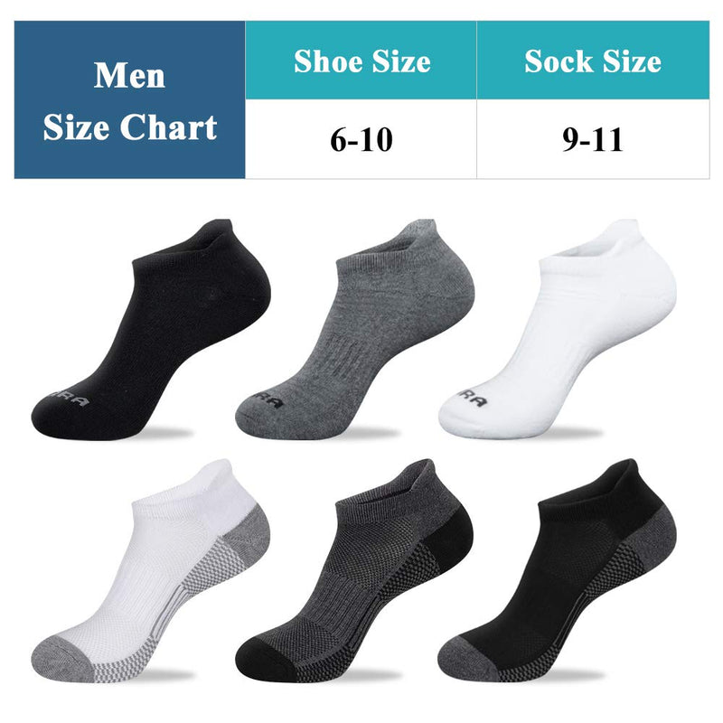 [AUSTRALIA] - LITERRA Mens Ankle Socks 6 Pack Low Cut Athletic Running Cushioned Tab Socks Grey Shoe Size: 6-12 