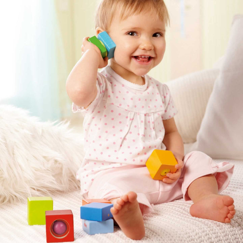 HABA Fun with Sounds Wooden Discovery Blocks with Acoustic Sounds (Made in Germany), 1-2 Years, 6 pieces - BeesActive Australia