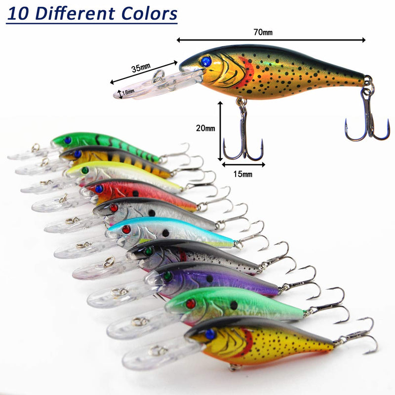 Salwater Fishing Lures Hard Baits Set, 3D Eyes Minnow Crankbaits Swimbaits Topwater Fishing Lures Kit for Bass Trout Walleye 10pcs - BeesActive Australia