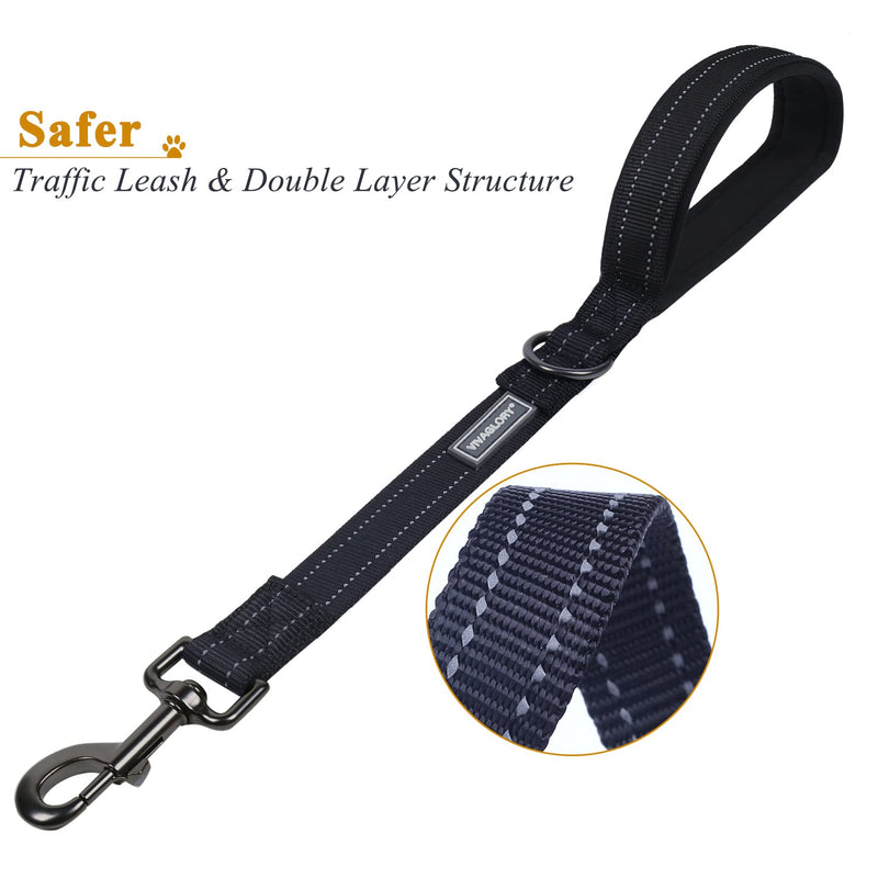 VIVAGLORY Short Dog Leash Double Webbing Nylon Reflective Pet Leashes for Training, Padded Handle Dog Lead for Large Dogs 18 inch Black - BeesActive Australia