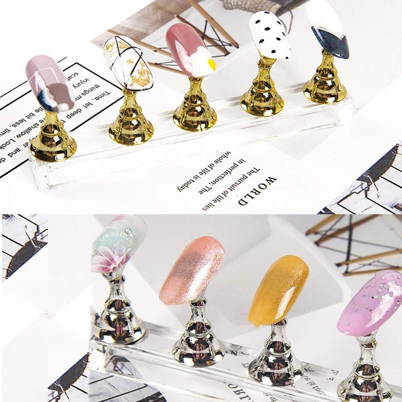 DNHCLL 1 Set Acrylic Nail Display Stand Magnetic Nail Tips Practice Holder Stand Fingernail DIY Display Stands for Home and Salon False Nail Tip Manicure Tool (Silver) - BeesActive Australia