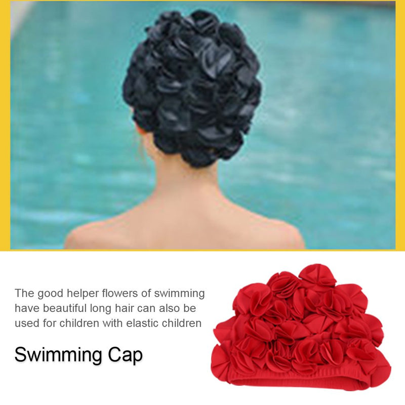 Fashion Flower Swim,Long Hair Swimming Women Adult Kids Retro Floral Petal Swimming Hats Fashion Elastic Long Hair Swim Bathing (Red) Flower Swimming Cap Women Girls Kids Pet - BeesActive Australia