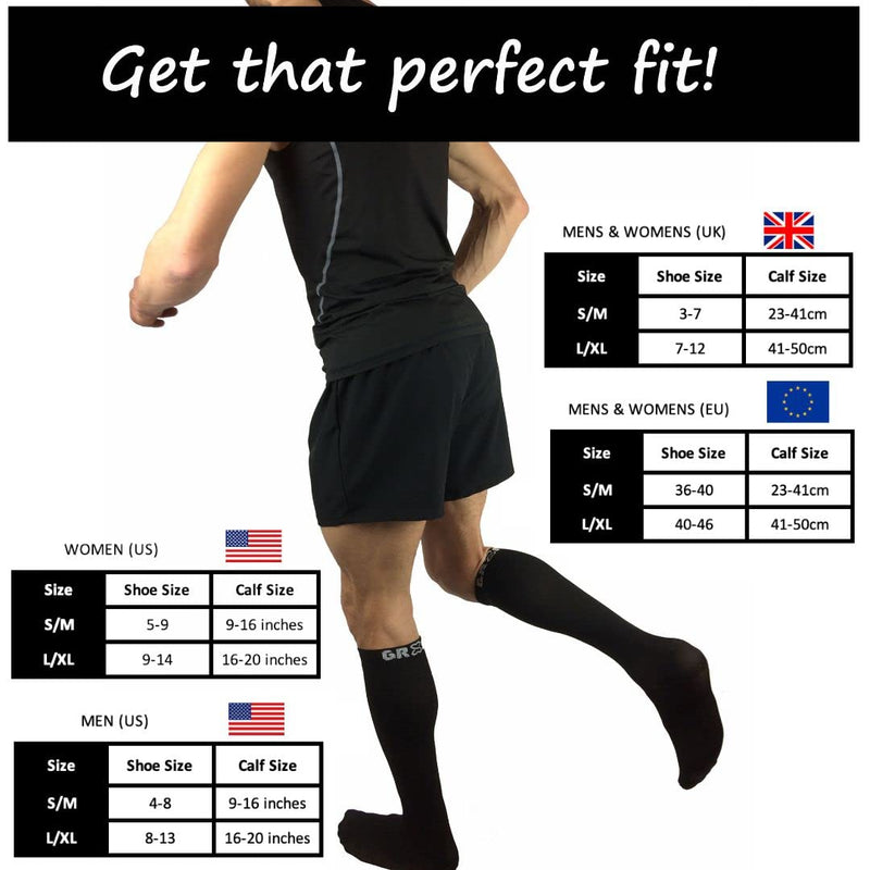 gr8ful® Compression Socks for Men & Women | Fab for Running, Calf Injury, Shin Splints, Achilles Tendonitis, Travel & Pregnancy | Reduce Swelling + Pain, Aid Recovery. Black, 15-20mmhg, 1 Pair L/XL 1 Pair - L/XL - BeesActive Australia