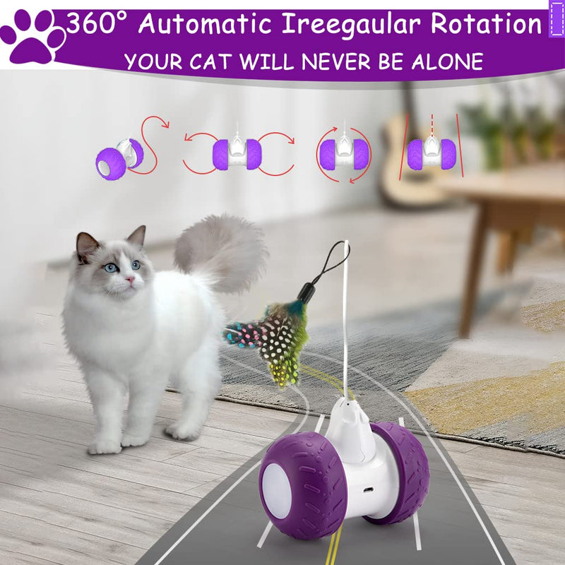 BEBOBLY Automatic Cat Toys Interactive for Indoor Cats, Electric Robotic Kitten Toy for Cat Exercise Chasing Hunting, USB Rechargeable Pet Smart Toys for Play Alone, Self Rotating Spinning Light Purple - BeesActive Australia