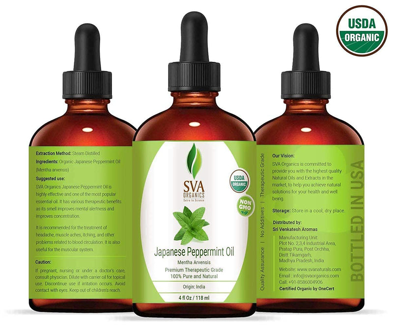 SVA Organics Japanese Peppermint Essential Oil Organic 4 Oz USDA 100% Pure and Natural Premium Therapeutic Grade For Aromatherapy, Skin Care, Hair Care & Body Massage - BeesActive Australia