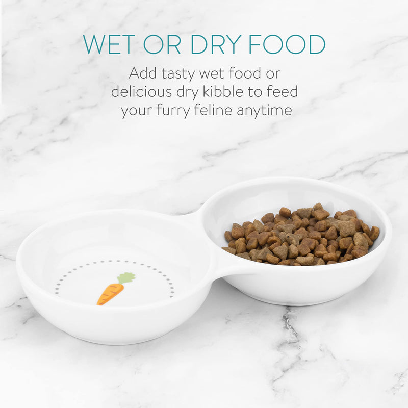Navaris Double Food Bowl for Small Animals - Ceramic Food Bowls for Rabbits, Guinea Pigs, Small Pets - Rabbit Water Dish - Carrot and Grass Design - BeesActive Australia