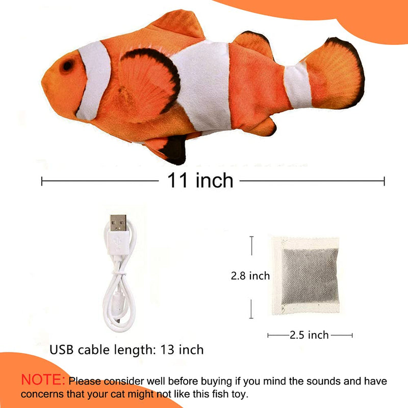 Electric Floppy Fish Cat Toy, Moving Cat Kicker Fish Toy, 11" Realistic Flopping Fish Dog Toy, Plush Interactive Cat Toy for Indoor Cats, Wiggle Fish Catnip Toys Clownfish - BeesActive Australia