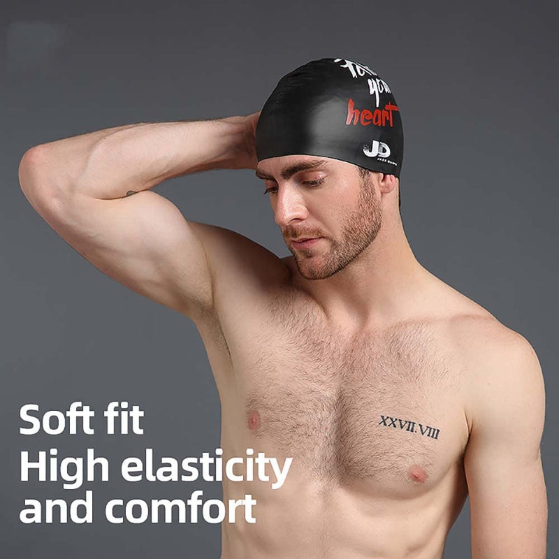 Silicone Swim Cap for Long Hair and Short Hair,3D Soft Stretchable Durable and Anti-Slip to Keep Your Hair Dry,Unisex Bathing Caps Easy to Put On and Off，Adult Swimming Cap Black/White/Red 9.06x7.87(in) - BeesActive Australia