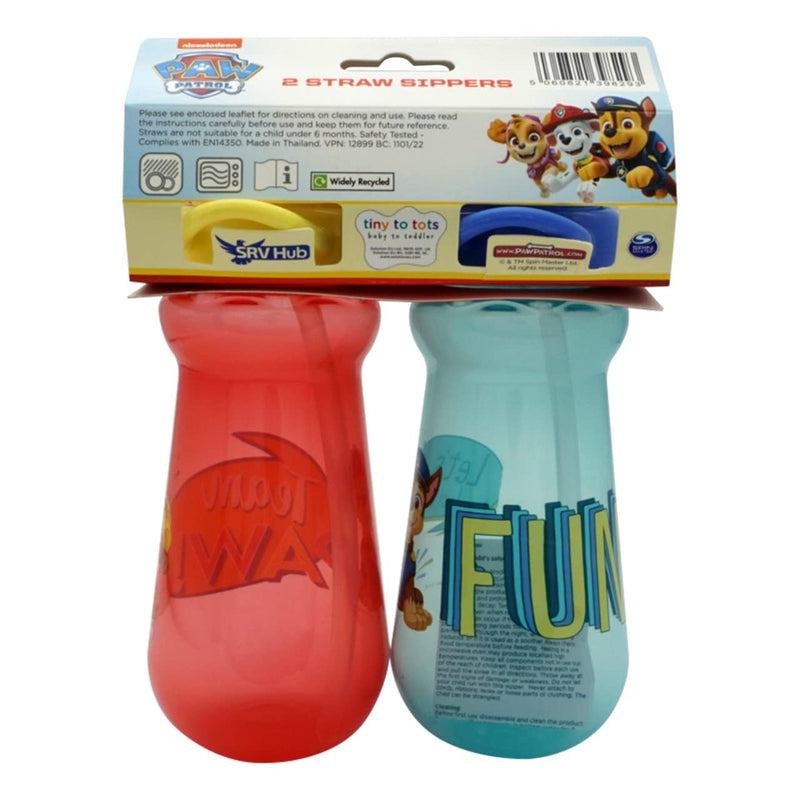 SRV Hub® 2x Paw Patrol Straw Sipper 340ml Plastic Water Bottles Blue and Red (Paw Patrol Chase and Marshall) Paw Patrol Chase and Marshall - BeesActive Australia