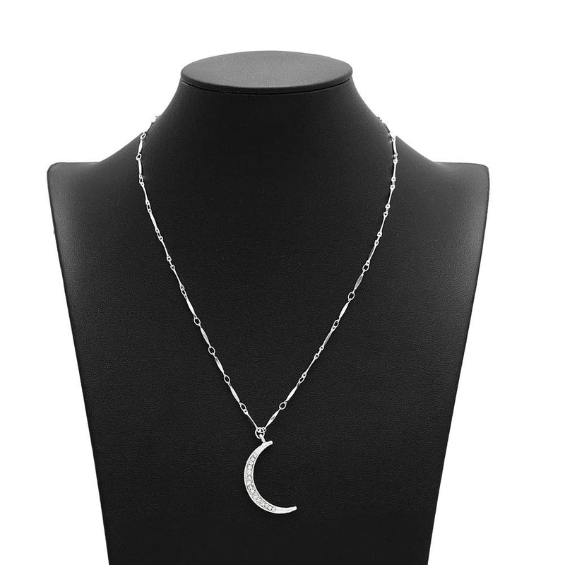 Jovono Crescent Moon Pendant Necklaces Dainty Crystal Necklace Chain Jewelry for Women and Girls (Silver) Silver - BeesActive Australia