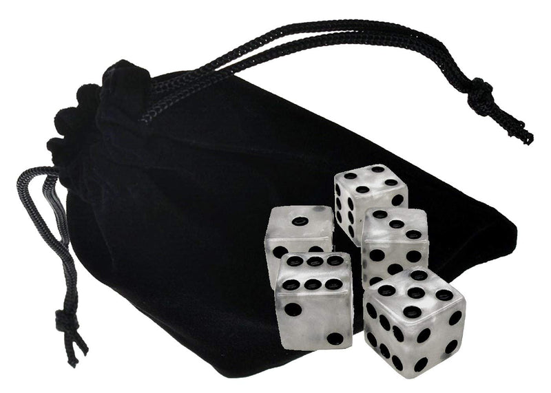Set of (5) 16mm Dice Marbleized Standard Square Cornered with Black Velvet Cloth Pouch Bag Pearl - BeesActive Australia