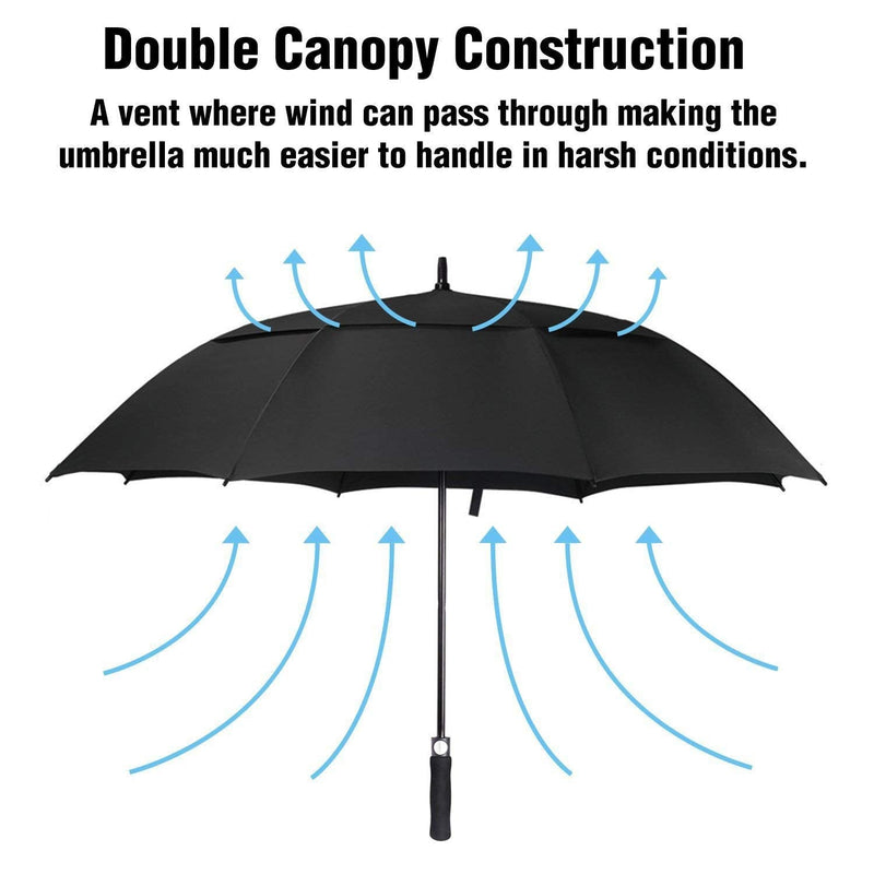ACEIken Golf Umbrella Large 58/62/68 Inch Automatic Open Golf Umbrella Extra Large Oversize Double Canopy Vented Umbrella Windproof Waterproof for Men and Women Black 62 inch - BeesActive Australia