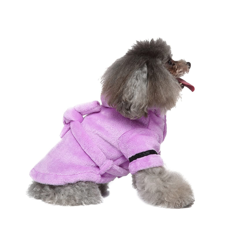 CheeseandU Dog Bathrobe for Small Dogs Winter Luxury Soft Flannel Thickened Hooded Pajamas Quick Drying and Super Absorbent Dog Bath Towel Soft Pet Nightwear for Puppy Small Dogs Cats S Purple - BeesActive Australia