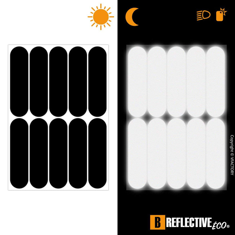 B REFLECTIVE Éco Basic, (2 Pack) 10 Retro Reflective Stickers kit, Night high Visibility Safety, Universal Adhesive for Bike/Stroller/Buggy/Helmet/Motorbike/Scooter/Toys, 7 x 1,8 cm, Black Set of 2 - BeesActive Australia