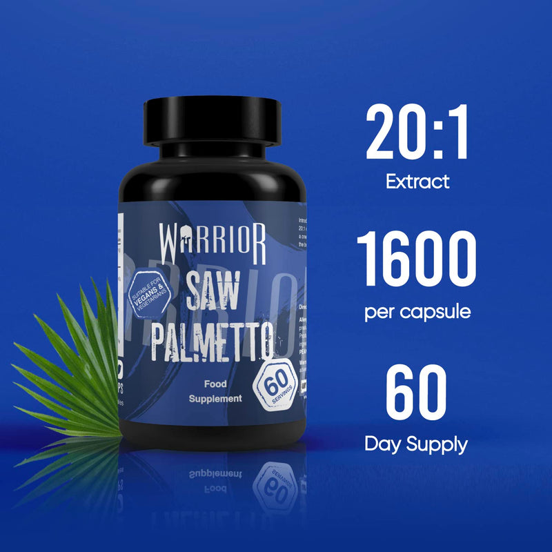 Warrior, Saw Palmetto - Prostate Support Supplement - 60 Capsules - 20:1 Extract - 1600mg - Vegan Friendly - BeesActive Australia