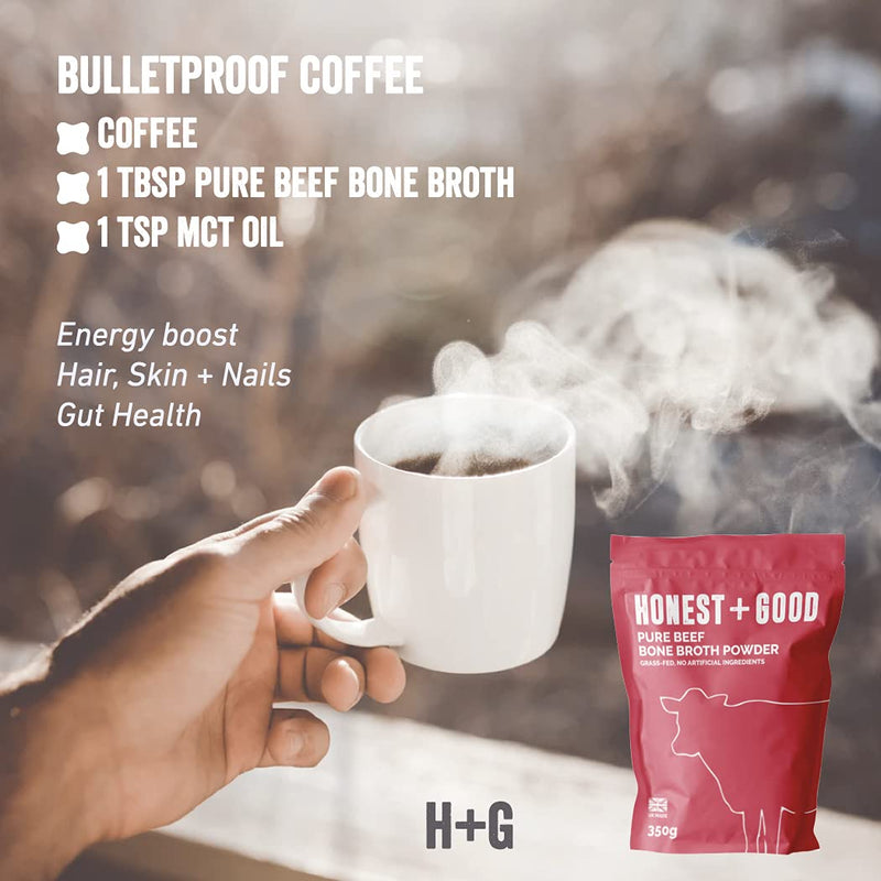 Honest + Good UK's Beef Bone Broth Powder | 1 Month Supply | Grass Fed | Hair Skin Gut | 8500mg Type I & III Collagen High Protein | UK Made | No Seasoning Neutral Flavour - BeesActive Australia