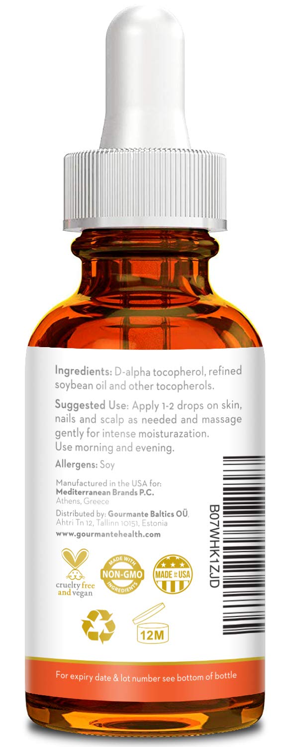 100% Natural Vitamin E Oil - For Skin, Hair and Nail Health - Nourishing Pure Vitamin E Oil For Skin - No Synthetic Ingredients, GMOs or Parabens - Cruelty Free Vitamin E Oil For Lip Gloss - 28,500 IU - BeesActive Australia