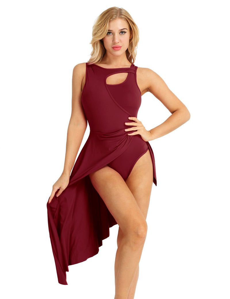 [AUSTRALIA] - yeahdor Women's Lyrical Latin Dance Dresses Girls' Modern Contemporary Dancing Costumes High Low Skirted Leotard Burgundy Medium 