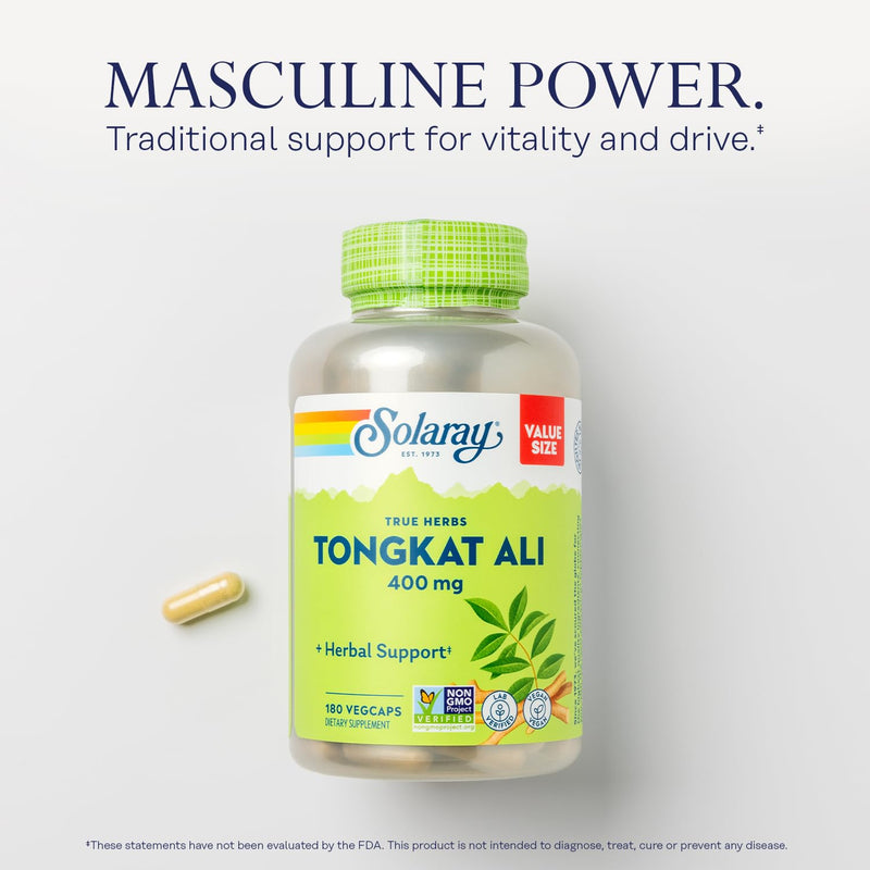 SOLARAY Tongkat Ali 400 mg, Longjack Tongkat Ali Supplement for Men, Increase Performance, Support Lean Muscle Growth, Natural Energy, Stamina & Recovery, 180 Capsules 180 Count (Pack of 1) - BeesActive Australia