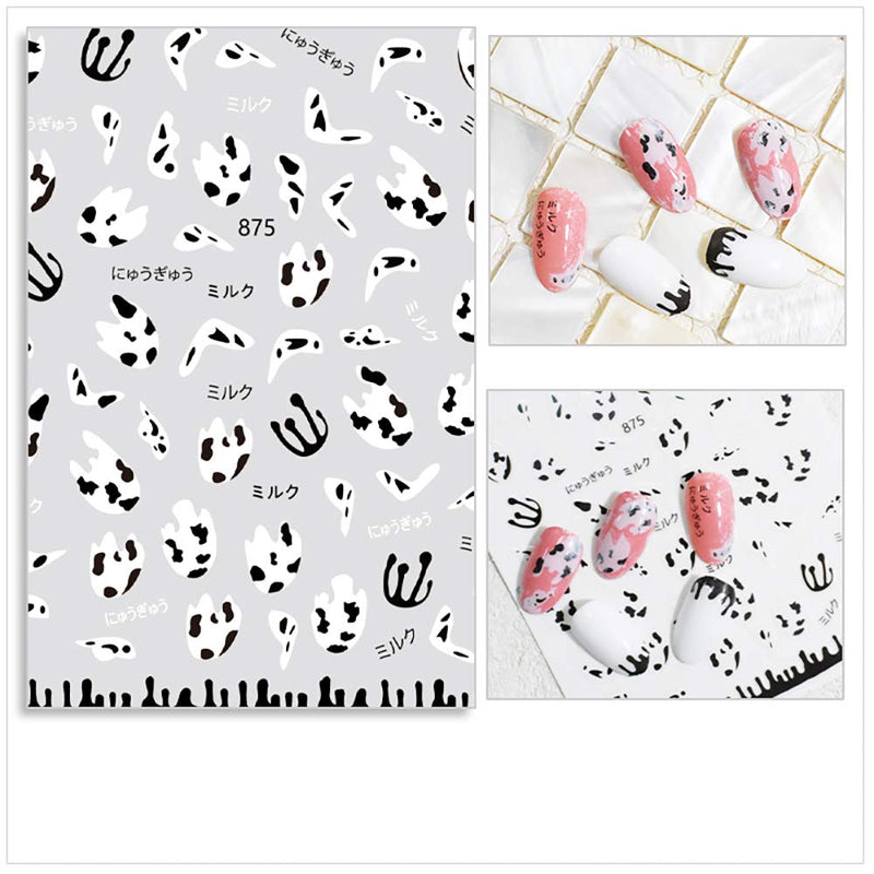 Nail Art Stickers 7 Sheets Cartoon Cow Print Poker Graffiti Nail Decals Acrylic 3D Self-Adhesive Nail Sticker for Women Girl DIY Design Manicure Tips Decoration Supplies - BeesActive Australia