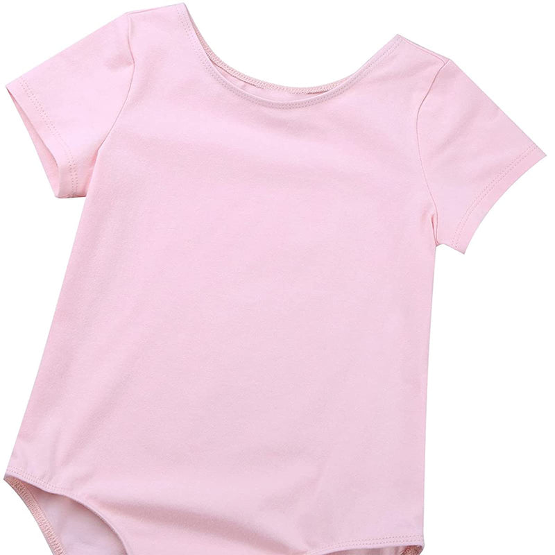 TAIKMD Girls Classic Short Sleeve Gymnastics Leotard With Dance Skirt Tutu Dress Ballerina Costume Ballet bodysuits Outfit Pink 120（5-6 Year） - BeesActive Australia