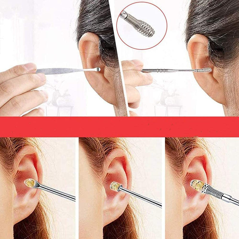 6 Pieces Stainless Steel Ear Scoop Set Earwax Remover Tool Spiral Spring Ear Cleaning Kit Ear Wax Tool Earwax Removal Kit for Thorough Earwax Remover - BeesActive Australia