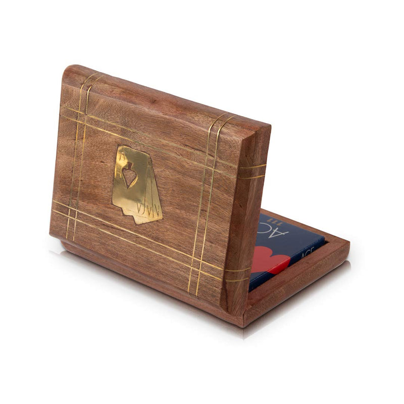 Rustic Birthday Gift Ideas Handcrafted Classic Wooden Playing Card Holder Deck Box Storage Case Organizer with 2 Sets of Standard Size 'Ace' Playing Cards Anniversary Housewarming Gifts for Him Her - BeesActive Australia