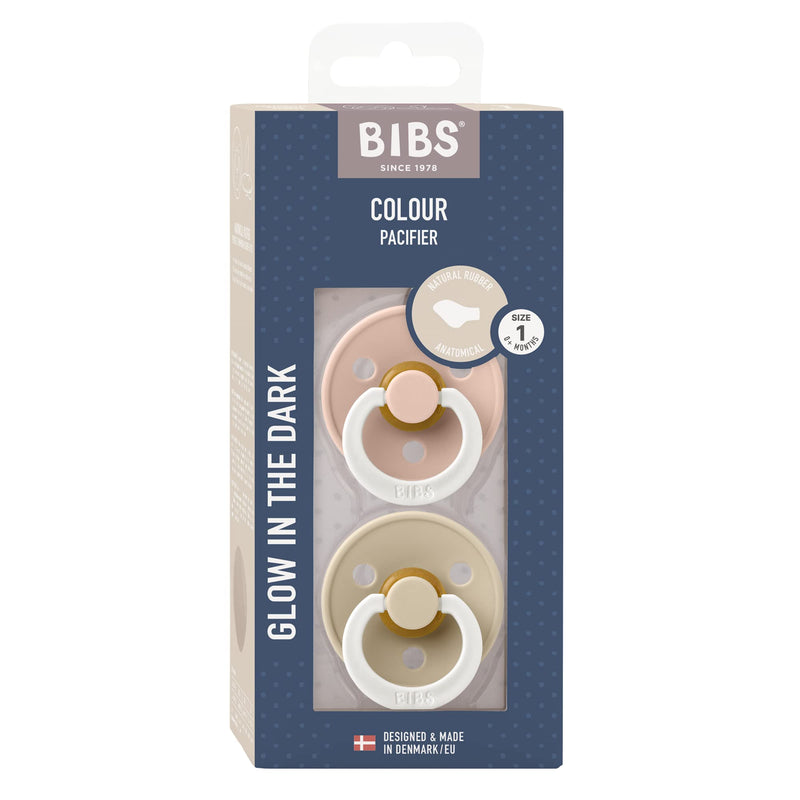 BIBS Pacifiers 0-6 Months | 2-Pack Soothers | BPA-Free Anatomical Nipple | Made in Denmark | Blush Glow/Vanilla Glow Colour Pacifier - BeesActive Australia