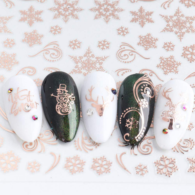 Christmas 3D Nail Art Stickers Laser Xmas Nail Decals Snowflake Elk Leaf Snowman Santa Tree Candy Winter Self Adhesive Nail Stickers New Year Charms Nail Supplies DIY Decorations 9 Sheets RoseGold - BeesActive Australia
