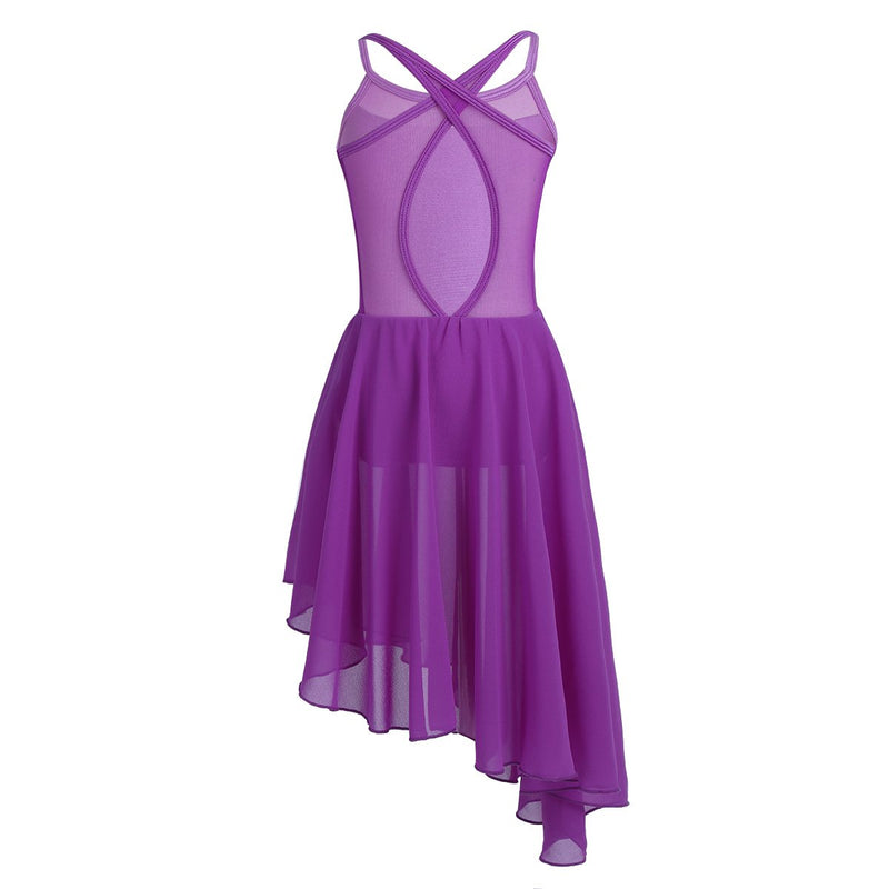 [AUSTRALIA] - ranrann Kids Girls Dancer Flowy Asymmetric Hem Dress Chiffon Gymnastic Leotard Ballet Dance Dress Purple 9 / 10 