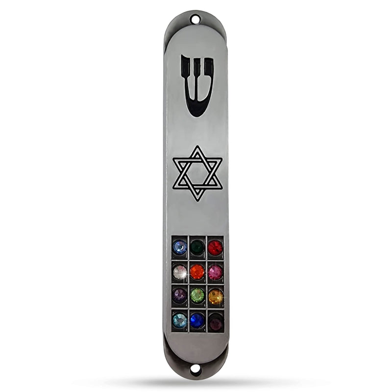 TALISMAN4U Pewter MEZUZAH Case with Scroll 12 Tribes of Israel Hoshen Design Jewish Star of David Judaica Door Mezuza 3.5 Inch - BeesActive Australia