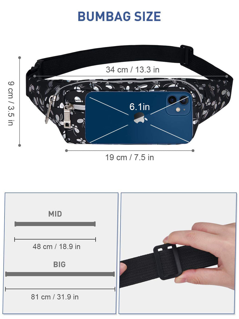 LIVACASA Fanny Pack Waist Bags for Women Shiny Holographic Waist Bum Bag Waterproof for Festival Party Travel Rave Hiking Black Butterfly - BeesActive Australia