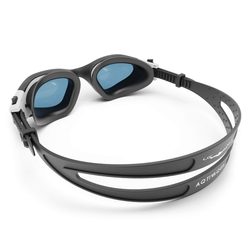 AqtivAqua Wide View Swimming Goggles // Swim Workouts - Open Water // Indoor - Outdoor Line White Goggles + Black Case Shade - BeesActive Australia