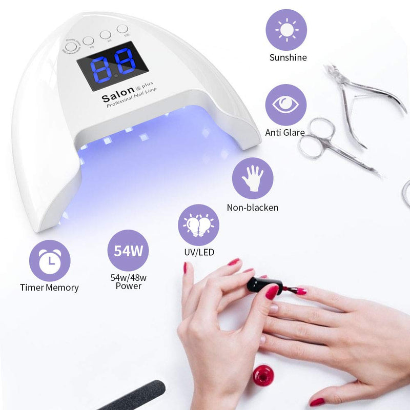 UV LED Nail Lamp, RUEOO Portable 54W Gel Nail Polish UV Lamp with 4 Timer, No Glare Soft Light Gel Nail Dryer, for Manicure Home and Salon - BeesActive Australia