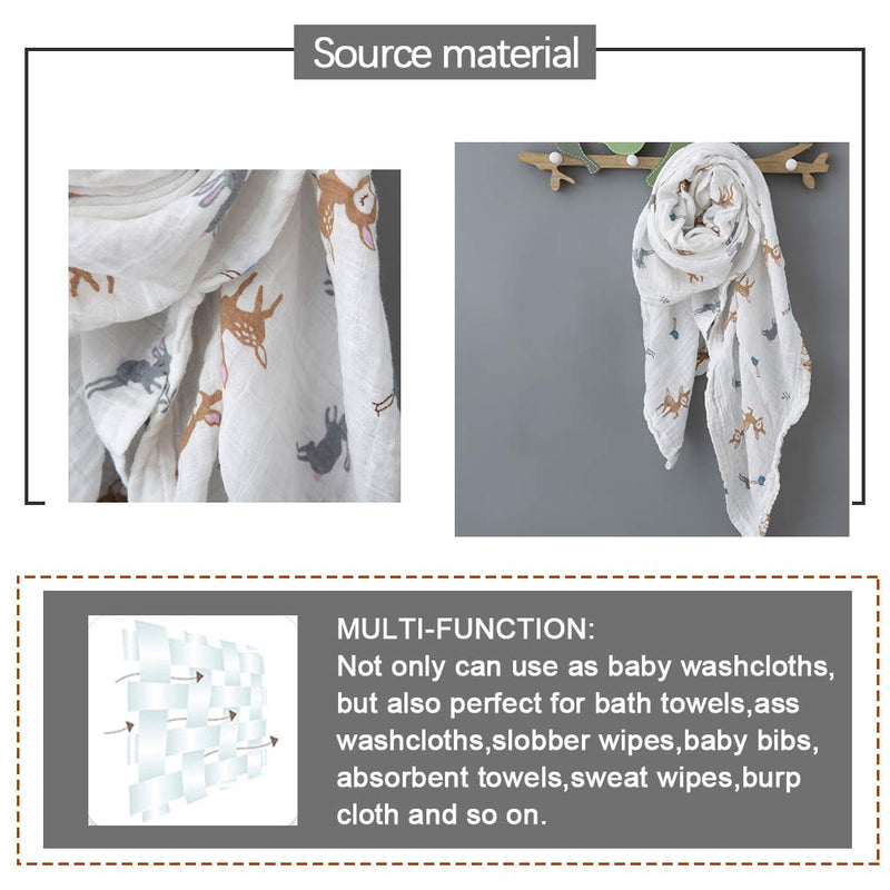 YTBUBOR 2 Pack Baby Muslin Washcloths 120cm × 120cm Cotton Muslin Cartoon Blanket Water Absorbent Face Towel Baby Shower Wipes for Newborn - BeesActive Australia