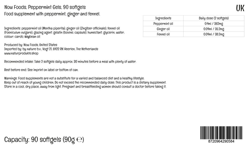 Now Foods Peppermint Gels, Peppermint Oil, with Ginger and Fennel, 90 Softgels, Lab Tested, Gluten Free - BeesActive Australia