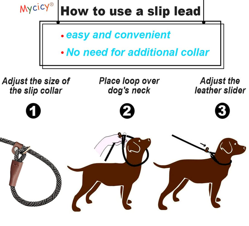 Mycicy Durable Slip Lead Dog Leash,1/2" and 1/4" 5ft No Pull Slip-on Training Leash for Small and Medium Large Dogs 1/4" x 5Ft Black - BeesActive Australia