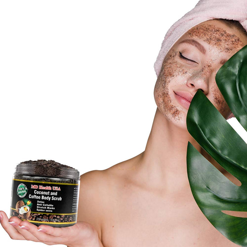 MD Health Arabica Coffee Scrub and Coconut Exfoliating Body Scrubs with Organic Shea Butter and Grapeseed Oil, Detoxifying Face Scrub, Anti Cellulite Natural Body Scrub - BeesActive Australia