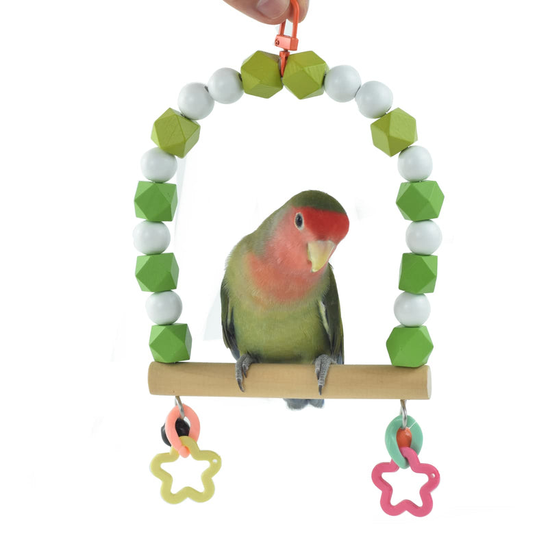 GUANLANT Wooden Bird Swing Perch for Parakeet , Small Birds Hanging Cage Stands Cockatiels Parrot Colorful Beads Bell Trainning Toy Playground Gym Accessories for Lovebirds Conures Budgies - BeesActive Australia