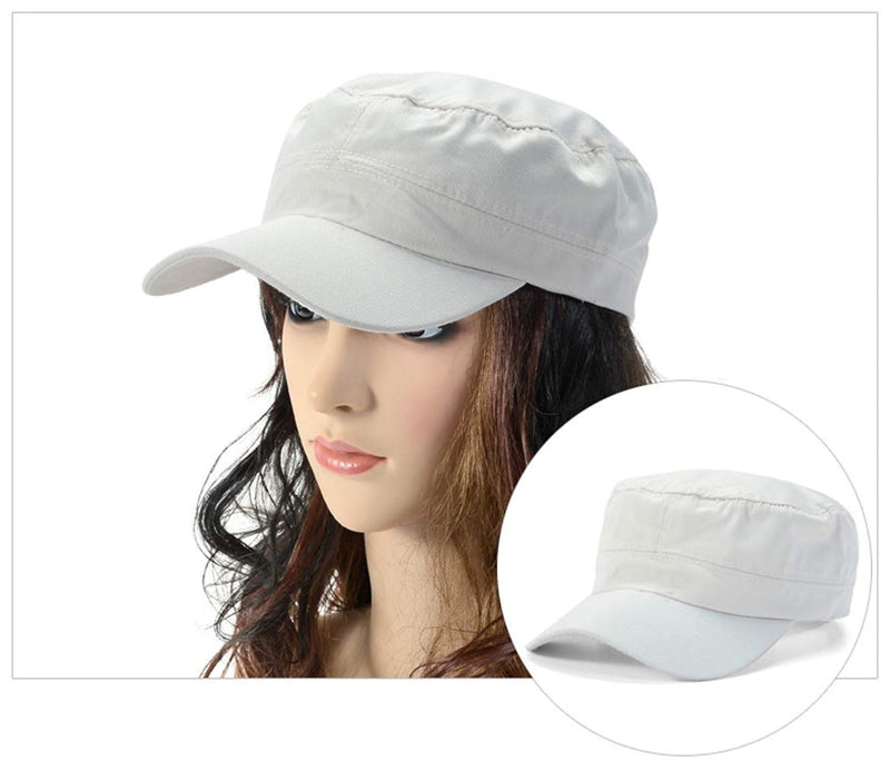 LERTREE 2Pcs Adjustable Unisex Flat Top Twill Classical Baseball Cap Military Hat 22-23.6 in Cadet Cap Coffee+white - BeesActive Australia