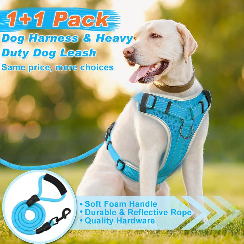 Supet Dog Harness No Pull, Dog Vest Harness with 【Free Dog Leash】, No Choke Dog Harness Adjustable Reflective Heavy Duty Pet Harness with Easy Control Handle for Small Medium Large Dog M (Chest: 25.6-29.5") Blue - BeesActive Australia