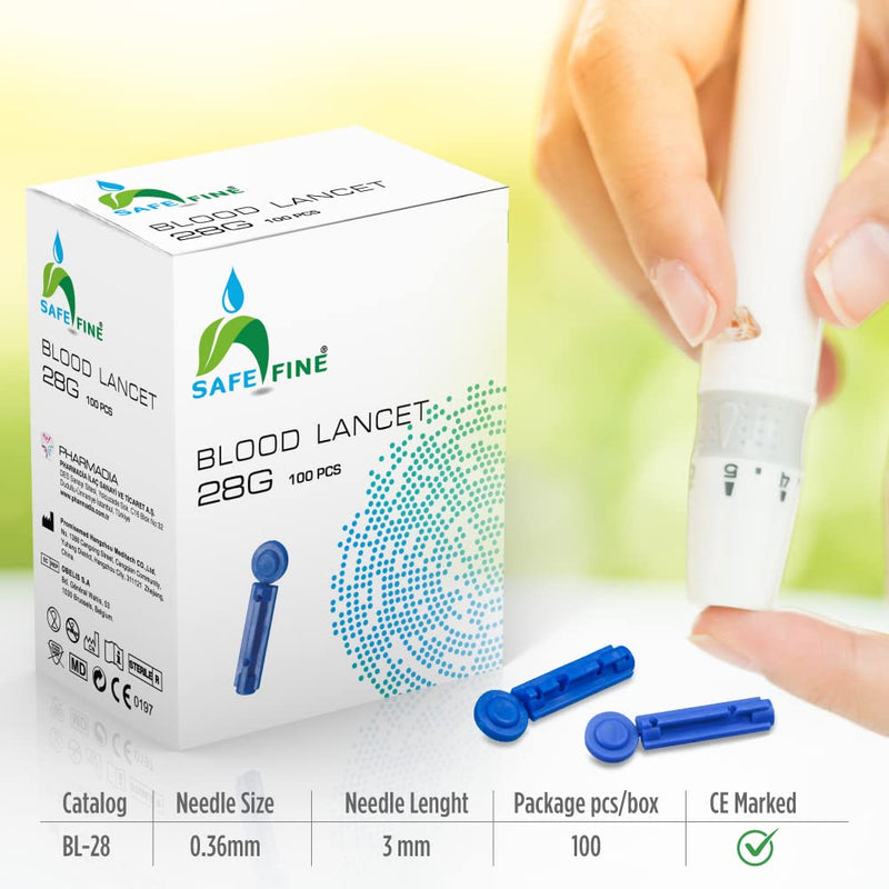 SafeFine 28G 3mm Blood Lancets Sterile Compatible with Most Lancing Devices 100 pcs/box - BeesActive Australia