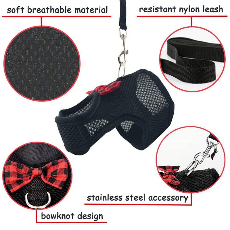 ASOCEA Adjustable Bunny Harness and Leash Soft Pet Harness Vest Cloth Lead for Small Animals Rabbits Ferret Kitten Black - BeesActive Australia