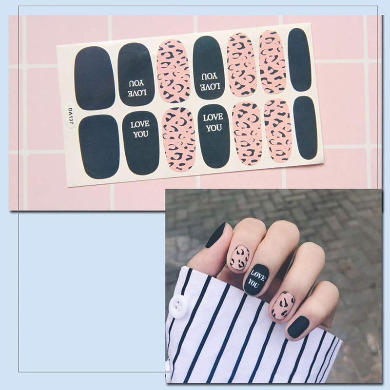 WOKOTO 6 Sheets Dotting Nail Art Polish Wraps Sticker Strips With 1Pc Nail File Leopard Print Adhesive Manicure Decal Design Kit KIT4 - BeesActive Australia