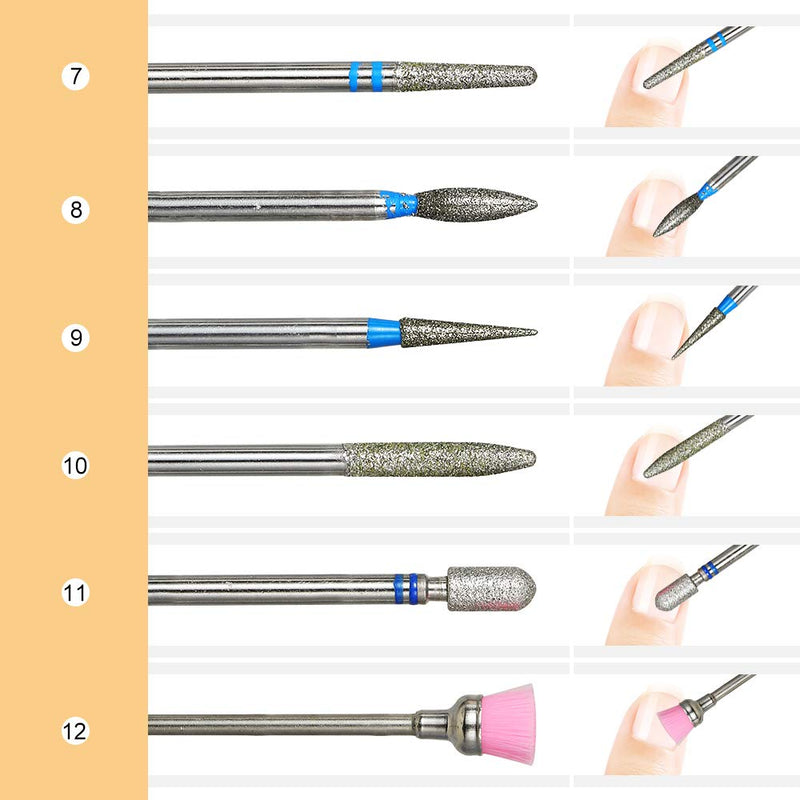 NMKL38 12PCS Nail Drill Bits Cuticle Cleaner Dust Drill Brush Rotary Polishing Buffing File Burrs for Nail Salon Manicure Pedicure Tools SET 2 - BeesActive Australia