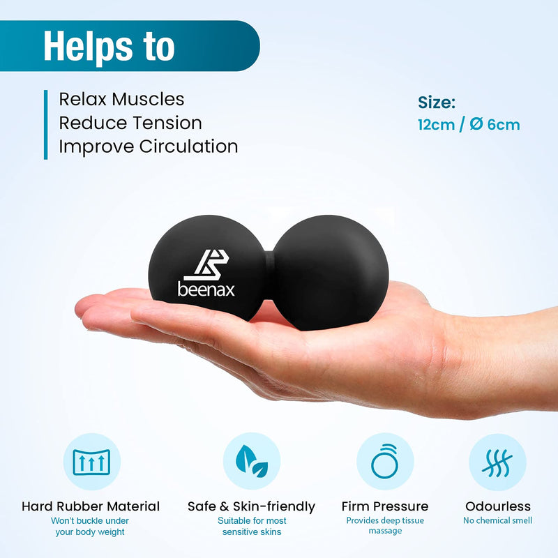 Beenax Peanut Massage Ball - Double Lacrosse Ball - Perfect for Trigger Point Therapy, Myofascial Release, Deep Tissue Massage, Yoga - Designed to Relieve Stress and Relax Tight Muscles Black - BeesActive Australia