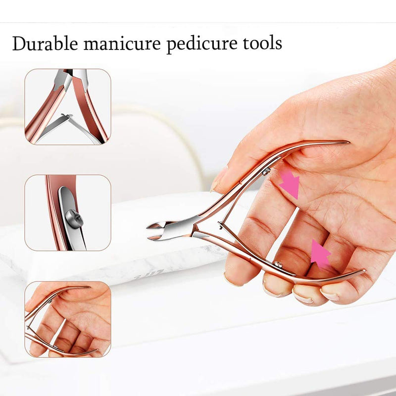 Cuticle Trimmer with Cuticle Pusher, 3 in 1 Cuticle Remover Cutter Nipper Scissor and Triangle Cuticle Nail Pusher Peeler Scraper,Stainless Steel Manicure Tool for Home and Salon(Rose Gold) - BeesActive Australia