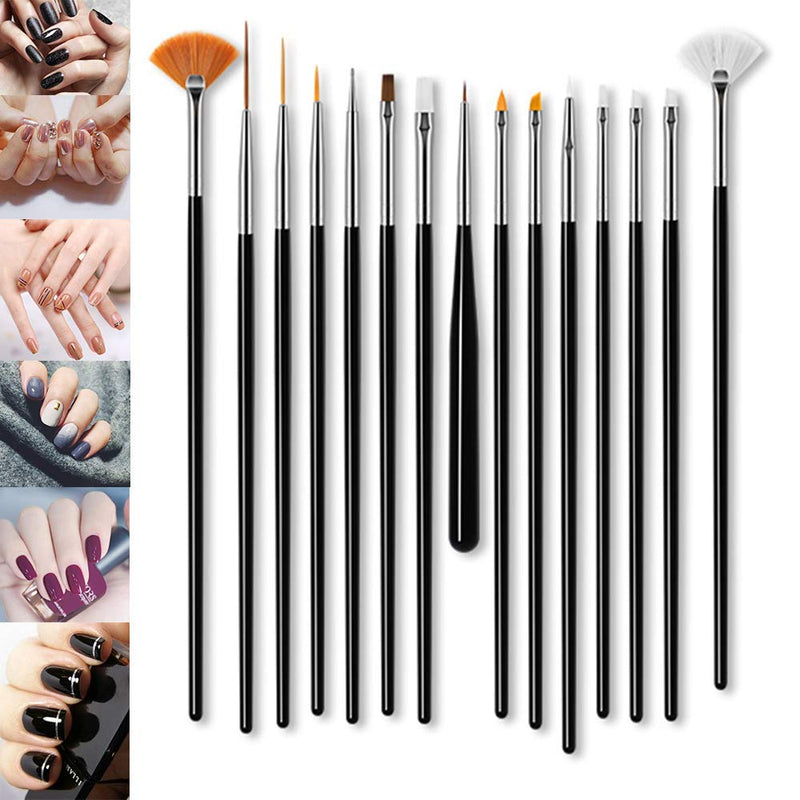 Nail Art Brushes Nail 15 pcs Dotting Pen Set 5 pcs Diamond Application Rhinestone Handle Beetles Gel Painting Nail Art Designe Brush Pen kit Manicure Tools (Black) black - BeesActive Australia